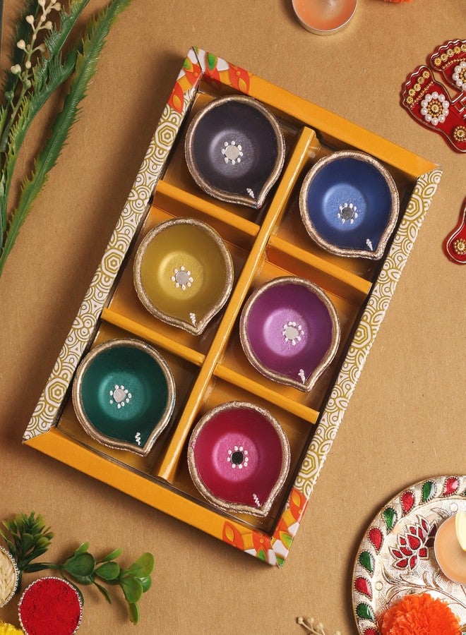 TrendBell Handmade Terracotta Set of 6 Multicolor Clay Diya for Diwali/Navratri Decorations Oil Lamp Diwali Clay Diya Tea Light Holder Indian Decor Festival Gifts Puja Items | TRBD6-01 - Image 2